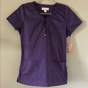 Koi Betsey Scrub Purple Ruffled Top -Size Small